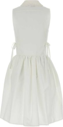 Miu Miu Womens White Cotton Blend Mini Dress Bianco Exterior: Linen Abiti