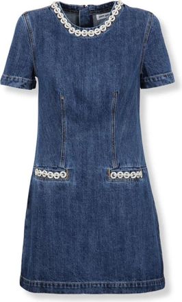 Self Portrait Embellished Pocket Denim Mini Dress - Dames - Korte kleedjes - Blauw - XS - Denim - Kleedjes