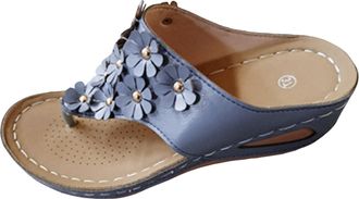 Generic Elegant Ladies Leather Flower Clip Toe Platform Heel Summer Sandals for Women Comfortable Footwear (Blue, 4.5)