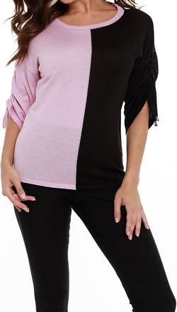 Angel Two Tone Gathered Sleeve Top In Pink/black