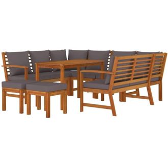 vidaXL Juego Comedor Jard&iacute;n Con Cojines 9 Piezas Madera Maciza Acacia Vidaxl