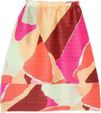 Pleats Please Issey Miyake Pleated Abstract-print Skirt