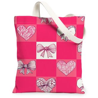 Generic Heart Pattern Canvas Tote Bags, Bow Design Reusable Grocery Bags, ValentineS Day Lightweight Washable Shoulder Strap for T, Peach, 13x15 Inch