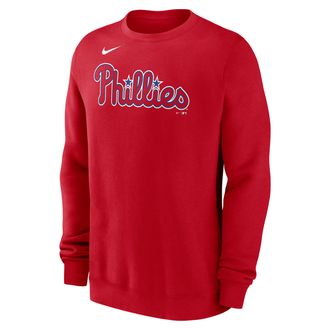Nike Philadelphia Phillies Wordmark Nike Mens MLB Pullover Crew in Red | NKPV62QPP-M4Z
