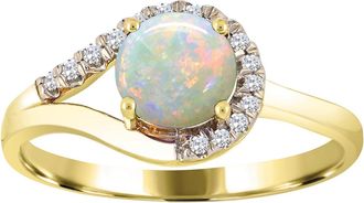 Diamond2Deal 10K Yellow Gold Ethiopian Opal and Diamond Engagement Ring ( 0.40Ct)