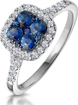 The Diamond Store Sapphire and Lab Diamond Halo Square Ring 9KW Gold Asteria Collection