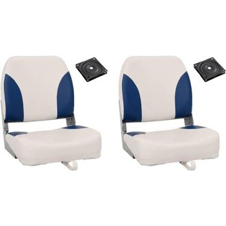 vidaXL Set di 2 Sedili Pieghevoli per Barca con Cuscino Blu-Bianco vidaXL
