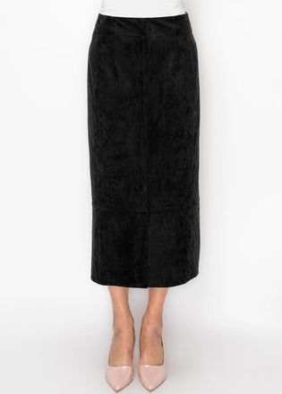 YAL New York Faux Suede Midi Skirt in Black