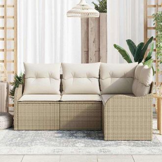 vidaXL Vidaxl - Conjunto De Sof&aacute; De Jard&iacute;n Con Coj&iacute;n 4 Pcs Beige Polirat&aacute;n
