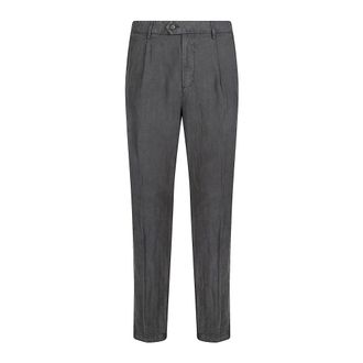 Eleventy Chinos, male, Gray, W33, Lyocell Linen Cotton Trousers with Pences
