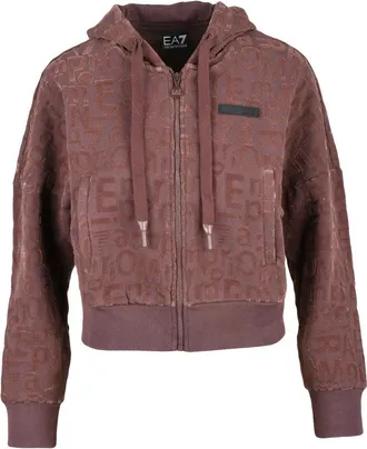 Emporio Armani Red Cropped Velvet Hoodie