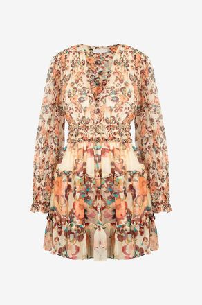 Ulla Johnson Kurzes Kleid mit langen &Auml;rmeln aus Seide Lya