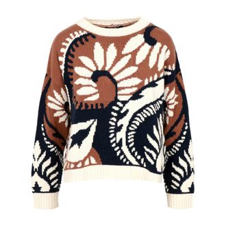 Max Mara Round-neck Knitwear, female, Multicolor, Size: XS Patterned Cotton Crew-Neck Sweater