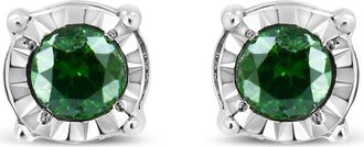 House of Brilliance Silver Rose Green Diamond Solitaire Stud Earrings in White at Nordstrom
