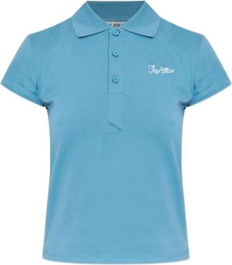 The Attico Polo Shirt met Borduursel - Dames - Polos - Blauw - M - Katoen - Tops