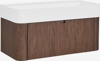 Sklum Conjunto De Mueble De Ba&ntilde;o Suspendido 80x40 Cm En Madera Con Lavabo Integrado Saioa Sklum