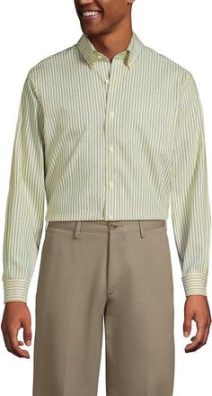 Lands End No Iron Supima Cotton Pinpoint Buttondown Collar Dress Shirt in Sweet Butter/blue Stripe at Nordstrom, Size 17.5 - 33