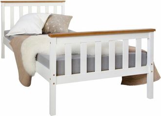 Homestyle Letto singolo in legno massiccio bianco con rete a doghe