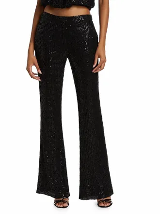 Ramy Brook Olivian Sequined Straight Leg Pants In Black