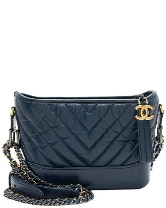 Chanel Blue Chevron Aged Calfskin Gabrielle Small Hobo (Authentic Pre-Loved)