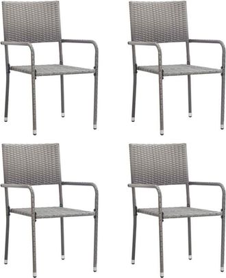 vidaXL Vidaxl - Garden Dining Chairs 4 pcs Stackable Grey Poly Rattan