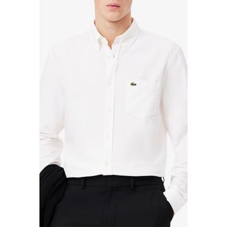 Lacoste Regular Fit Oxford Button-Down Shirt in White at Nordstrom, Size 15.75