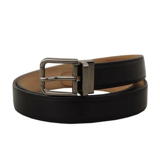 Dolce & Gabbana Exquisite Black Leather Belt with Metal Buckle