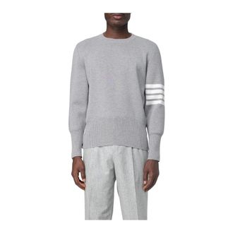 Thom Browne Round-neck Knitwear, male, Gray, 2XL, Long Sleeve Knit Top