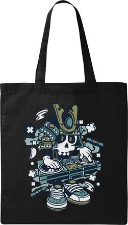 Generic Japanese Samurai DJ Vinyl Graphic Natural Ecological Cotton Tote Bag Black