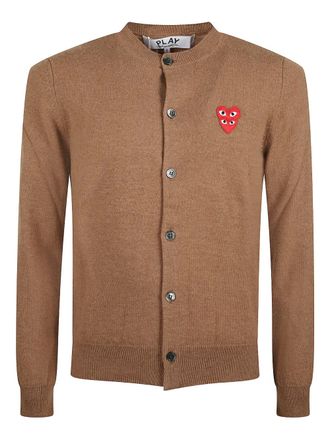Comme Des Garçons heart-appliqué buttoned wool cardigan - Marrone