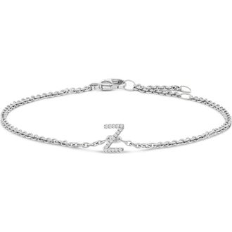 House of Brilliance 10K Gold Diamond Accent A-Z Initial Charm and Link Bracelet in White | Z at Nordstrom