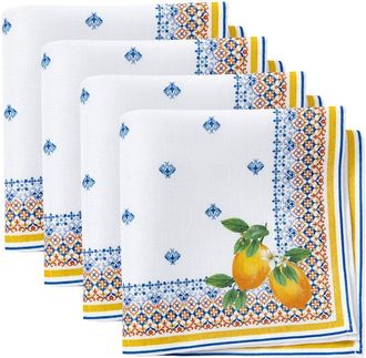 Elrene Set Of 4 Capri Lemon Double Border Napkins