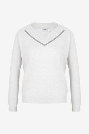 Brunello Cucinelli Weiter Feinstrickpullover aus Kaschmir mit V-Ausschnitt Monile