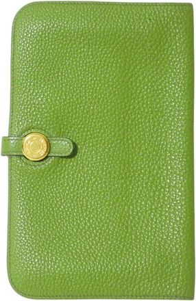 Herm&egrave;s Green Taurillon Clemence Leather Long Wallet (Bi-Fold) (Pre-Owned)