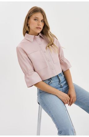 LaMarque CAROLINA | Leather Ruffle Sleeve Jacket in Rose at Nordstrom, Size X-Large