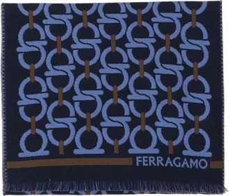 Ferragamo Wool Hook Pattern Fringed Scarf