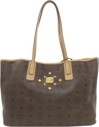 MCM Mcm Beige Dark Brown Pvc Tote Bag (Pre-Owned)