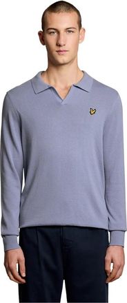 Lyle & Scott Mid Knits Katoen Lange Mouw Polo Kraag Jumper - Heren - V-hals truien - Blauw - M - Katoen - Truien & Vesten