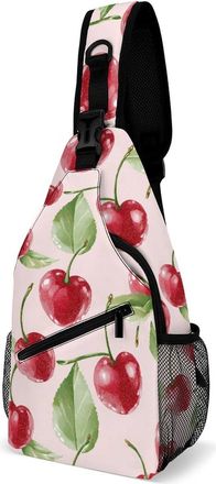 Generic Cherries Pattern Mens Shoulder Bags Sling Crossbody Backpack Travel Hiking Chest Bag with Small Side 38x20cm