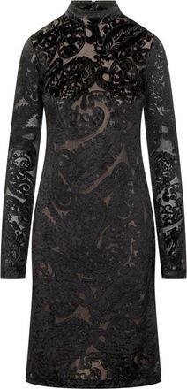 Etro Black Floral Mock Collar Dress