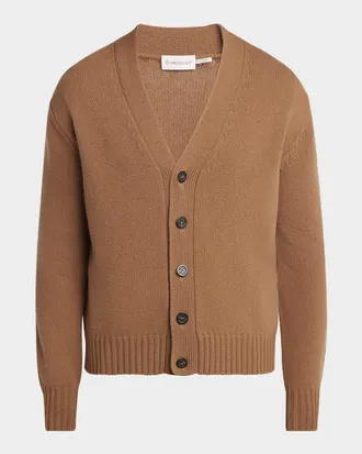 Moncler Men & apos;s Leather Logo Wool Knit Cardigan