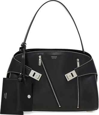 Ferragamo Borsa a spalla Hug Soft media con zip - Nero