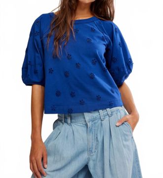 Free People Jessie Eyelet Tee In Navy Combo