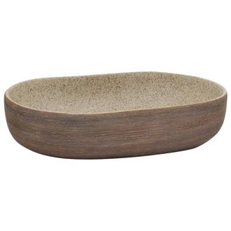 Berkfield Home Countertop Basin Sand & Brown Oval 59x40x14 cm Ceramic | Size: 59 x 40 x 14 cm