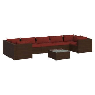 vidaXL Set Sof&aacute;s De Jard&iacute;n 8 Piezas Y Cojines Rat&aacute;n Sint&eacute;tico Marr&oacute;n Vidaxl
