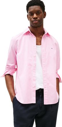 Tommy Hilfiger Long Sleeve Poplin Regular Fit, Mens Button Down Shirts, Also Available in Big and Tall, Classic Pink/Optic White Gingham, XL