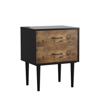 Urban Meuble Mesita de noche industrial retro negra y efecto madera con 2 cajones