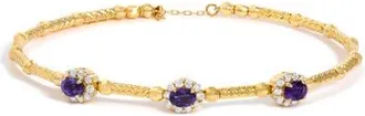 House of Brilliance 18K Yellow Gold Purple Amethyst and 1/3 Cttw Diamond Halo Station Bracelet at Nordstrom