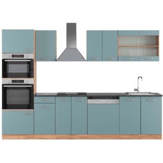 Vicco Cucina componibile R-Line, Rovere blu-grigio/oro, 300 cm con armadio alto, pl Antracite