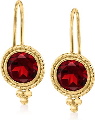 Ross-Simons Garnet Drop Earrings in 14kt Yellow Gold